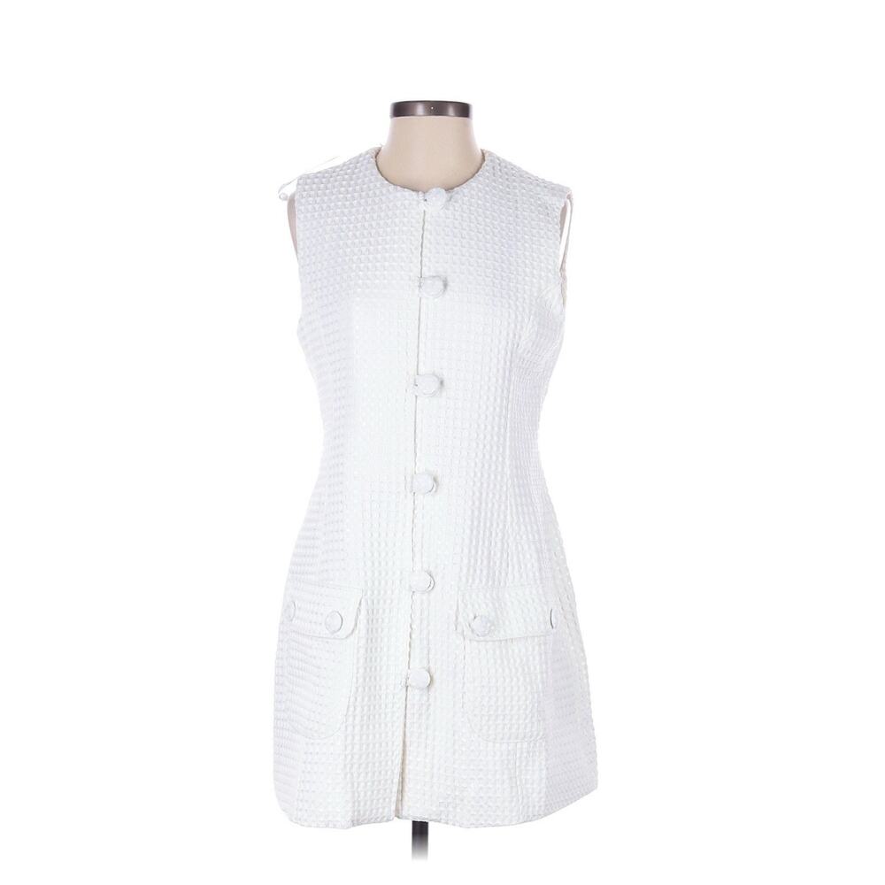 NWT Cynthia Rowley Sleeveless Button Front Shift Mini Dress White M - Picture 3 of 6